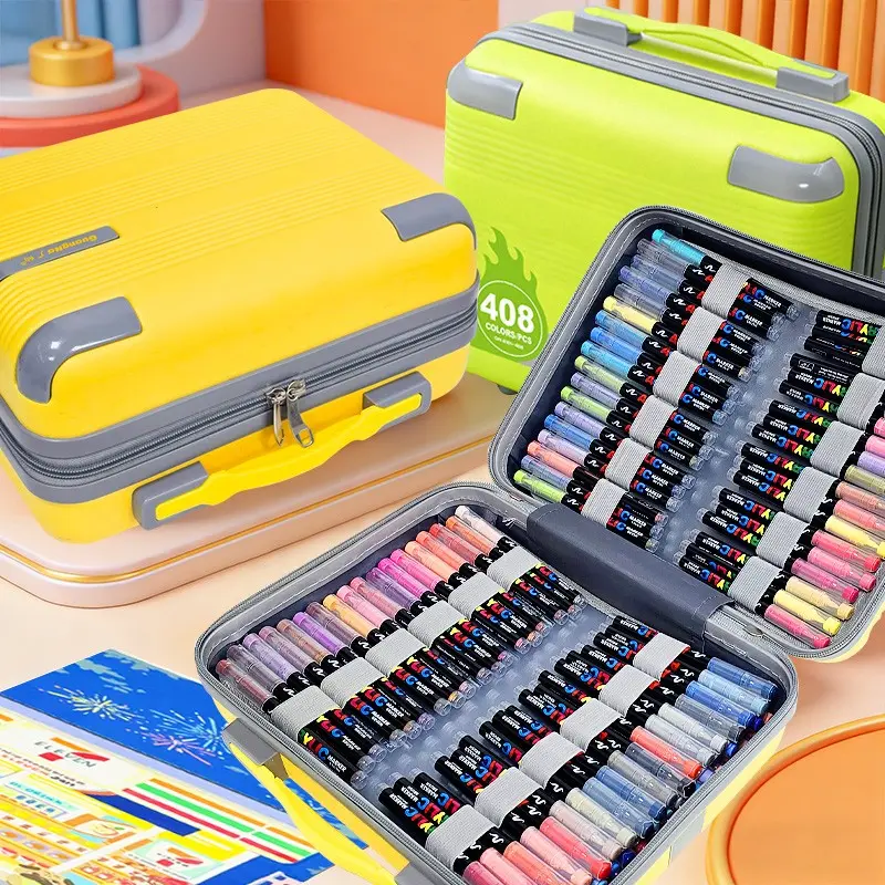 Guan Nan 360 Color Liquid Acrylic Markers Set, Soft Tip Brush, Portable Suitcase Storage, Rich Colors, Professional Art Supplies