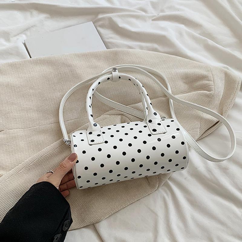 Crossbody Bag for Women Barrel Shape Mini Top Handle Purse PU Leather Polka Dot Cute Handbag Adjustable Strap Daily Use