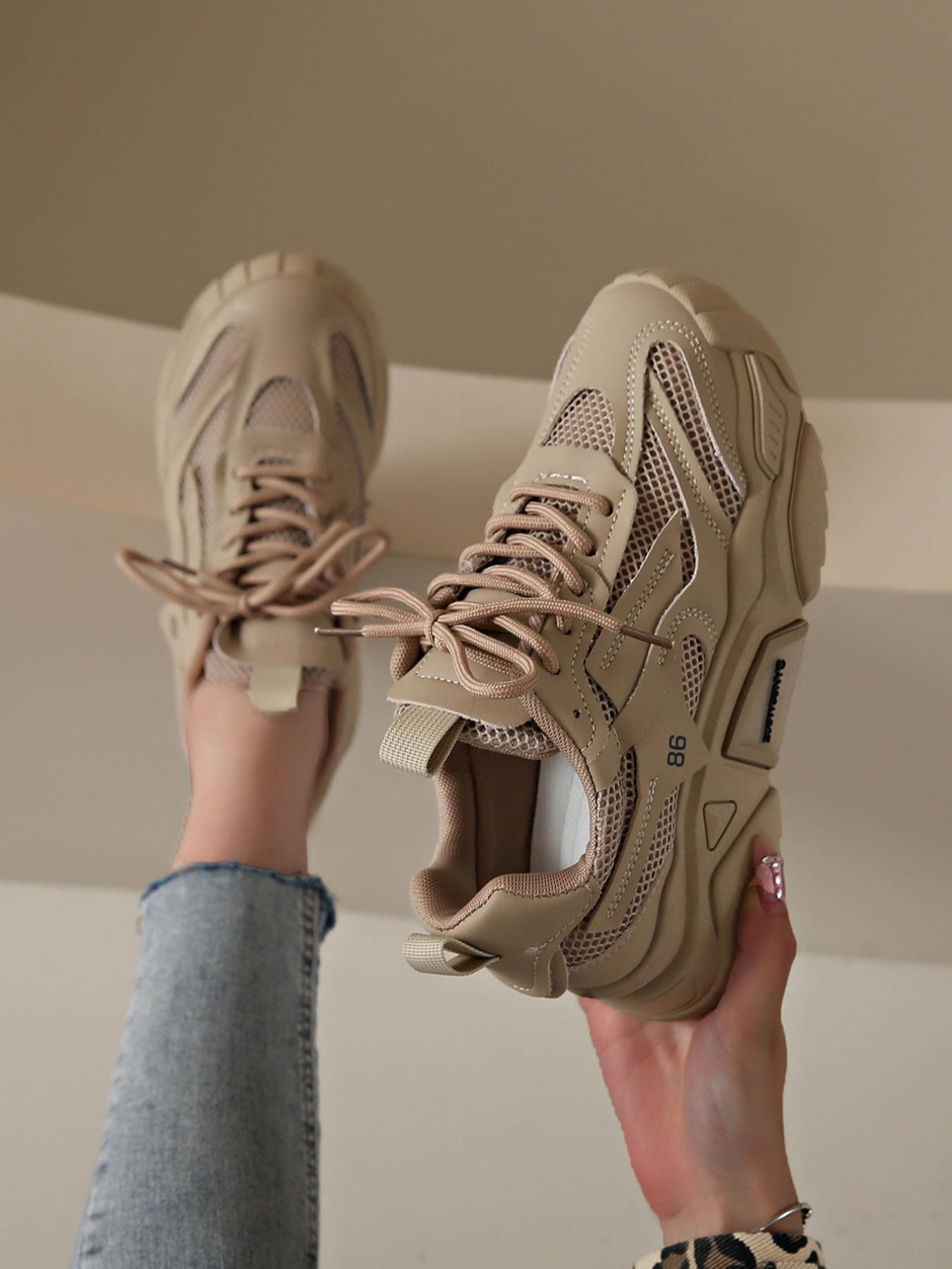 Women's Fashionable Lace Up Contrast Mesh Sneakers, Casual Comfortable Breathable Sports Running Shoes, Jogging Shoes, All-match Basic Shoes for Daily Wear