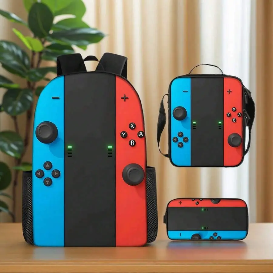 Game Controller - Inspired 3 - Piece Bag Set, Perfect For Gamers, School & Gaming Trips, Ideal For Back - To - School & Gaming Tournaments, Includes Backpack, Crossbody & Pouch, 17in Bookpack