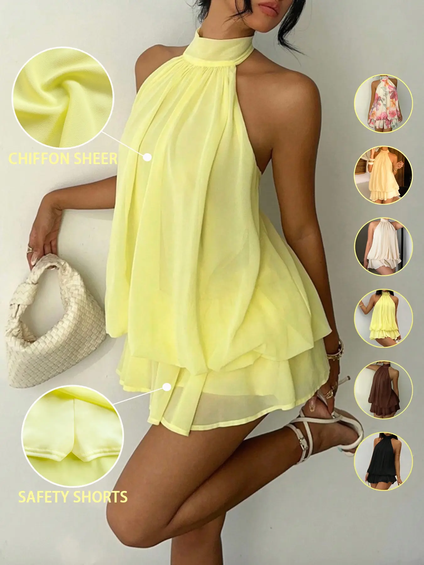 Women's Chiffon Elegant Chic Halter Tie Mini Dress, Backless, Women Dating Dress, Women Night Out Dress, Summer Dresses For Women, Honeymoon Outfits Woman, Women Wedding Guest Dress, Island Vacation Outfits, Sun Dresses For Women