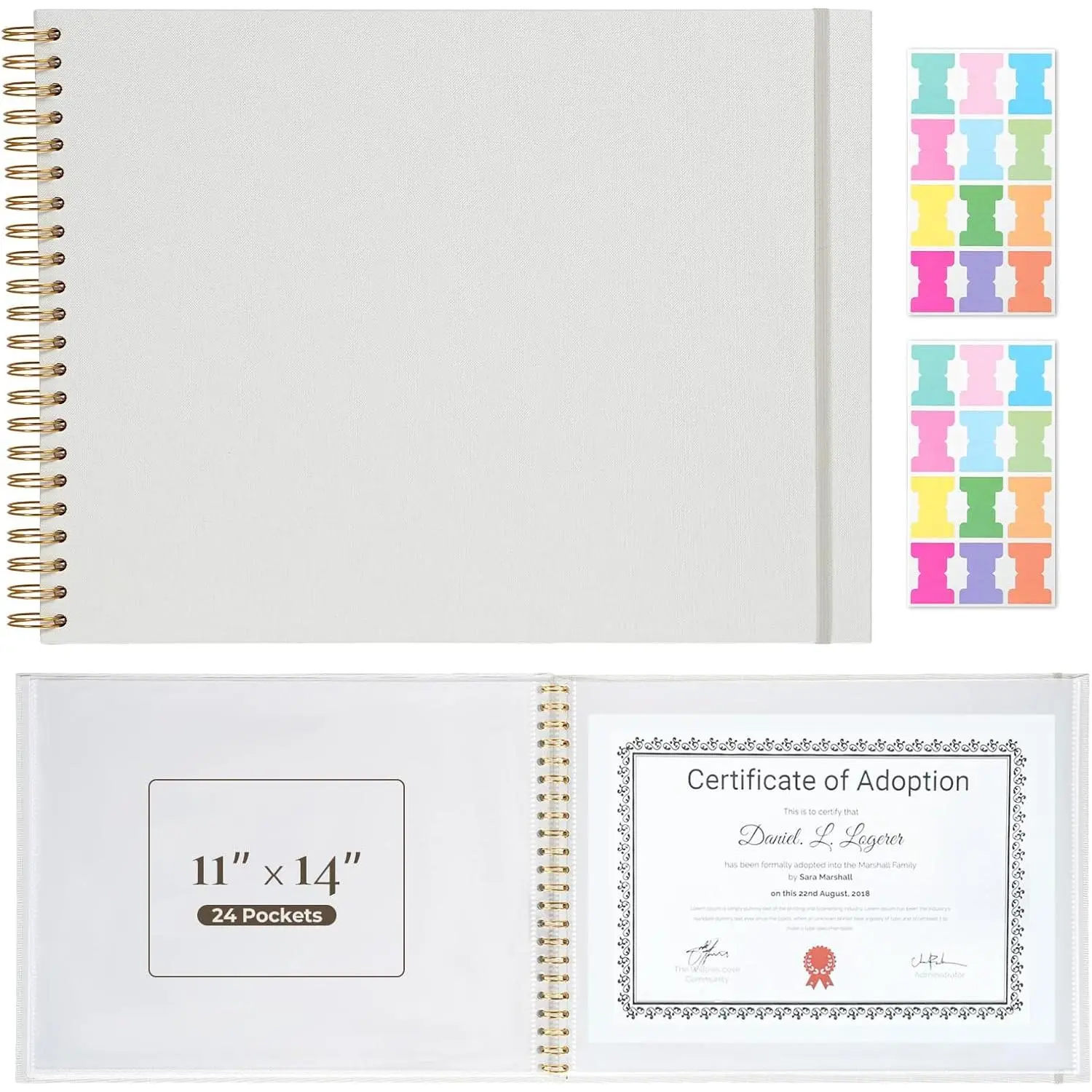 Vienrose Large Scrapbook Album 15.8 x 11.8 Inch, Linen Cover Photo Album with 24 Plastic Sleeves, Spiral Bound DIY Scrapbook for Photos, Kids Artwork, Certificates, Wedding Baby Travel, White