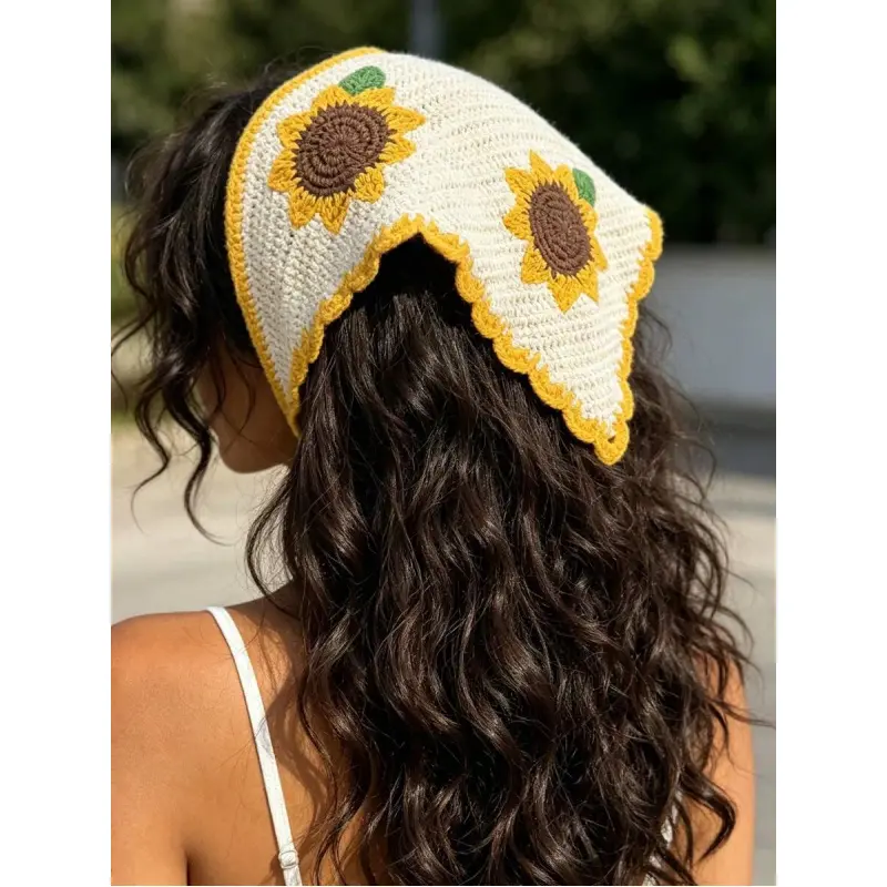 1 piece of rustic style fresh multifunctional beach knitted sunflower triangle scarf, summer hair accessory, beach headband, vacation headband, women's headscarf