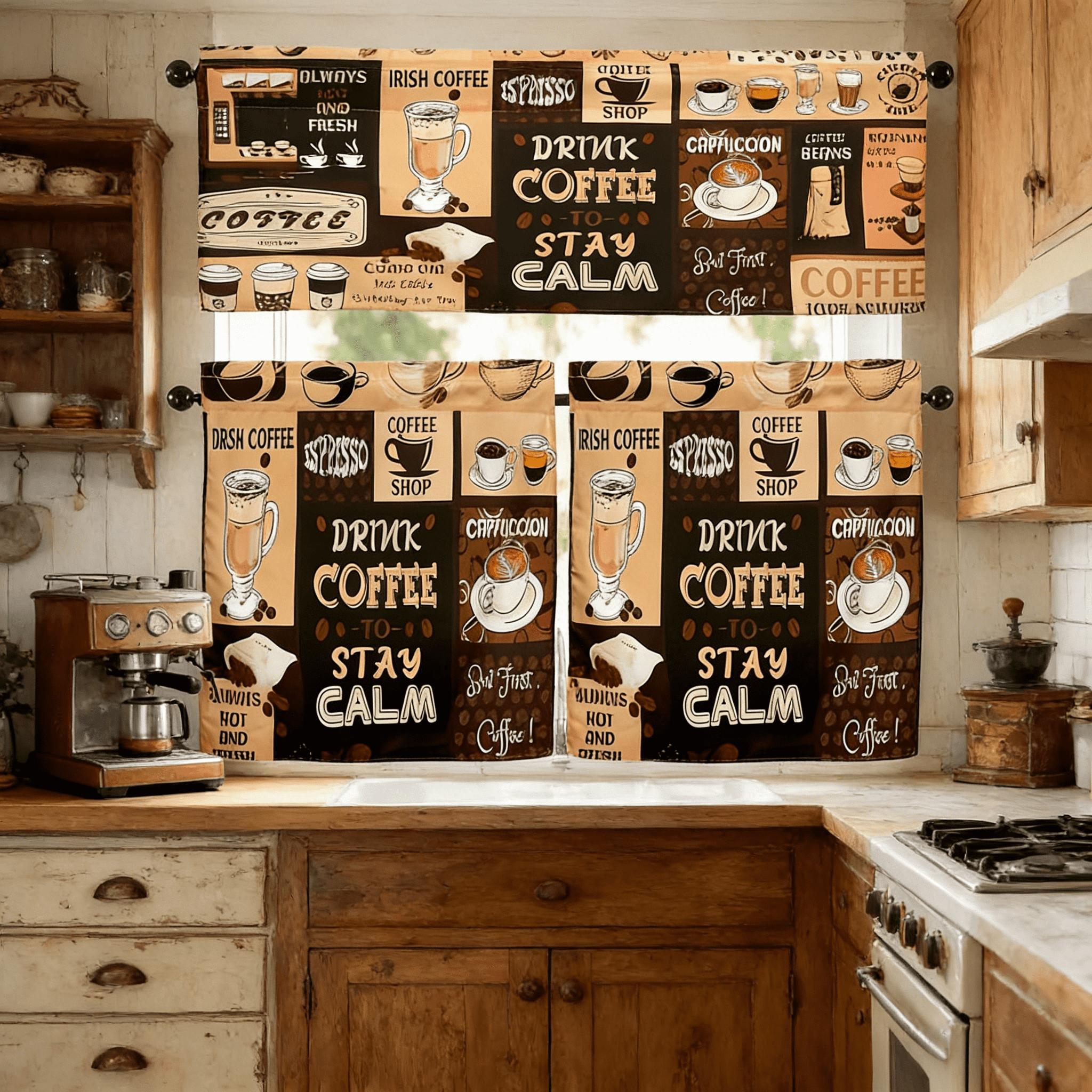 SoftHaven Home Made in USA Vintage Rustic Farmhouse 3-Piece Kitchen Curtains & Valances Set, Elegant Country Style Rod Pocket Window Drapes, Reusable Washable Polyester Home Decor for Kitchen Windows