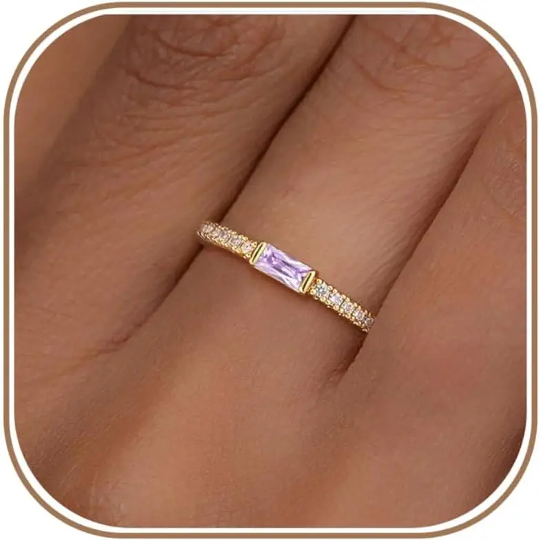 Birthstone Gold Rings for Women Non Tarnish 14K Gold Plated Eternity Stackable Rings Dainty CZ Gemstone Engagement Rings Wedding Band Jewelry Gifts Size 4-10