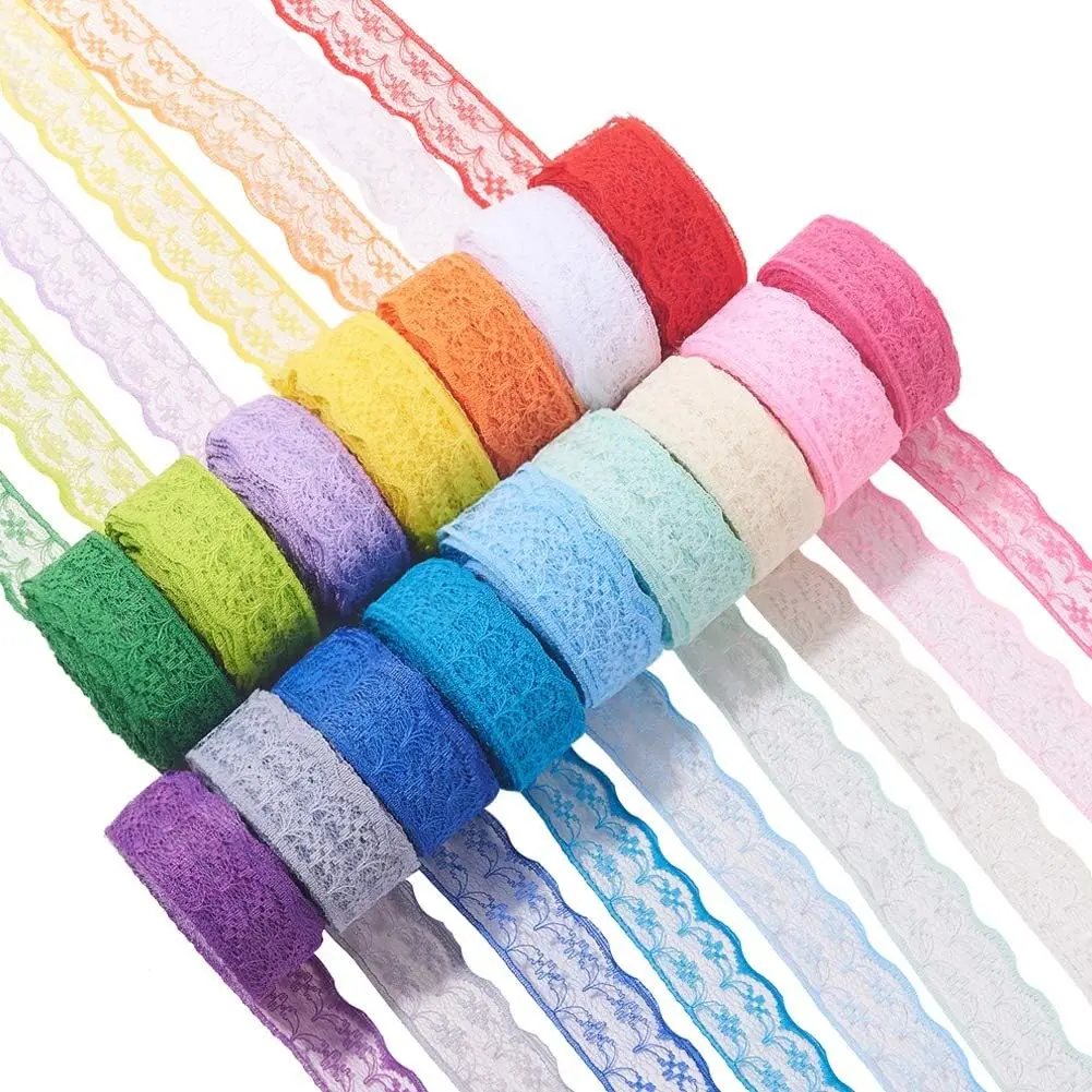 20 Rolls 200 Yards Mixed Color 7/8" Wide Floral Pattern Fabric Lace Ribbon by The Roll for Wedding Decorating, Sewing, Hair Bow Making, Gift Wrapping