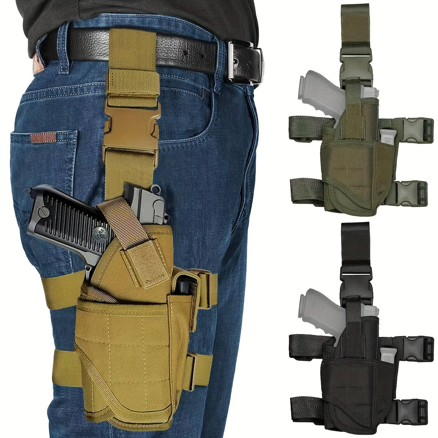 Tactical Drop Leg Gun Holster, Right-Handed Adjustable Rig for Hunting with Magazine Pouch - Universal Fit for Most Handguns