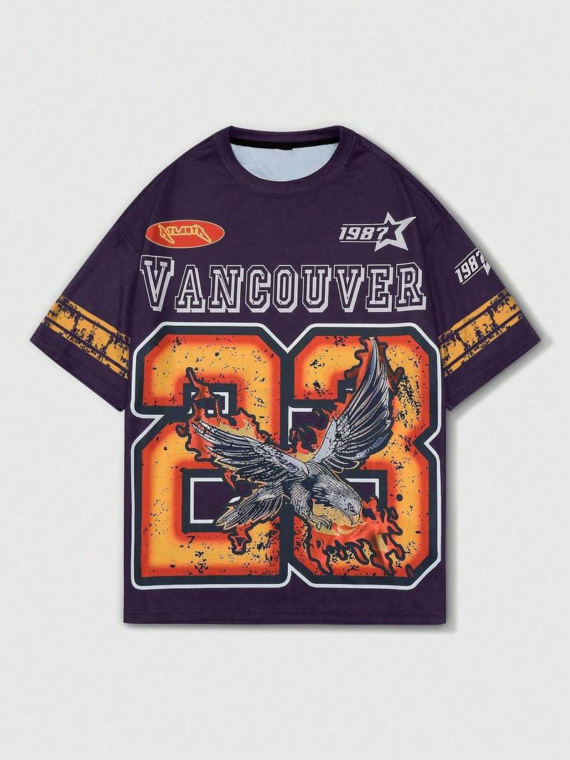 Men's Eagle Print Round Neck Graphic Tee, Regular Fit Casual Short Sleeve T-Shirt for Summer, Men's Top for Daily Wear, Streetwear