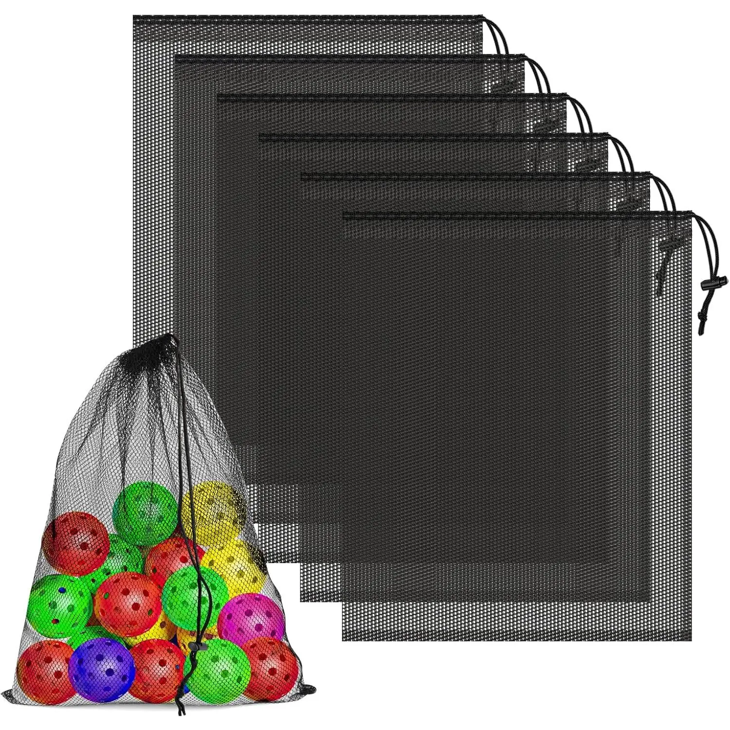 6 Pack Mesh Drawstring Bags with Lock, 14x17 for Gym, Beach, Laundry | mesh bags with locking drawstring, Quick-dry for wet gear & swimwear, Lightweight foldable for travel & storage