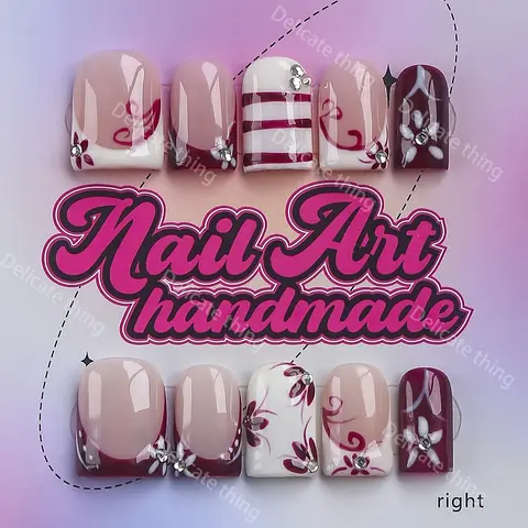 Y2K Style Handmade False Nails, 10pcs, XS S M L Sizes, Perfect for Parties and Dates, Includes Jelly Glue Stickers, Cuticle Pusher, Nail File