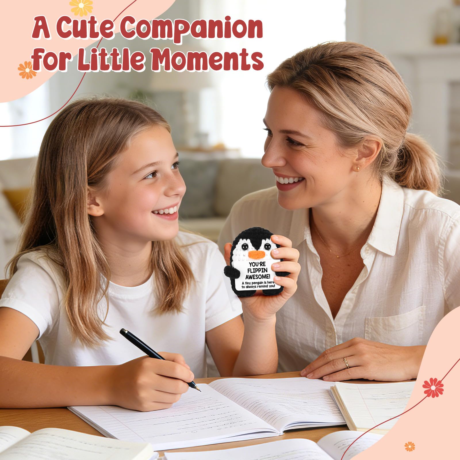 Kawaii Handmade Knit Penguin Stuffed Animal, Soft Plush Stress Relief Toy for Relaxing Mood, Tiny Cute Bag Pendant Keychain Backpack Decor, Perfect Gift for Christmas Birthday Mother’s Day Father’s Day Graduation, Lovely Home Office Nursery Party Decorati