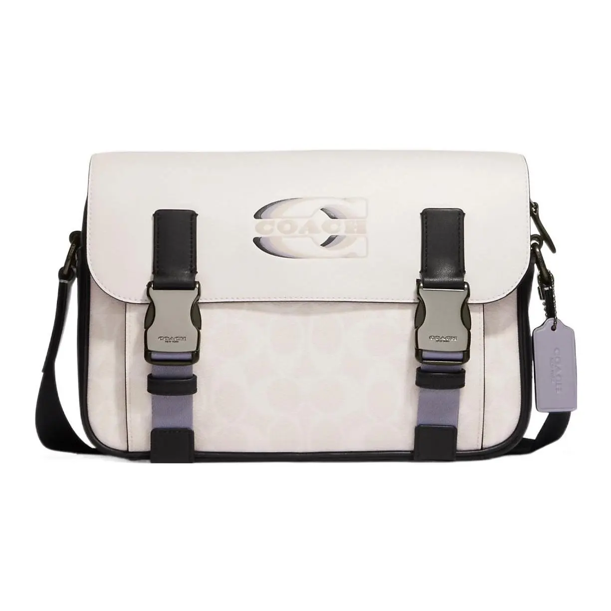 COACH Track 27 Classic Monogram Letter-Clasp Messenger Bag – Large Unisex Leather Crossbody Shoulder Bag in White