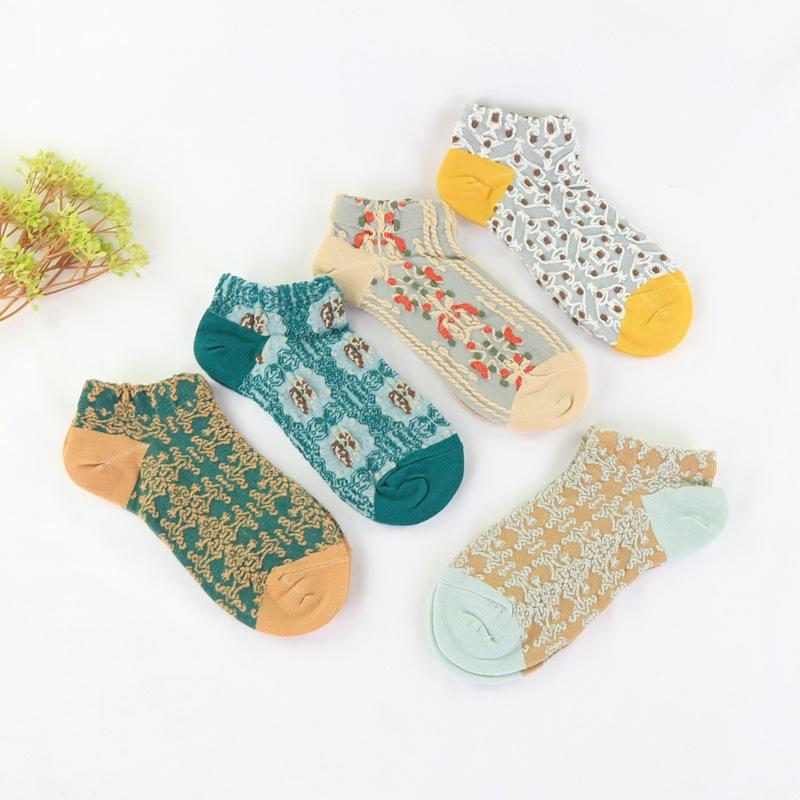 Spring and Autumn Women's Thin Cotton Low-Cut Vintage Socks, Korean Style Summer Breathable Short Socks, Low-Cut Socks