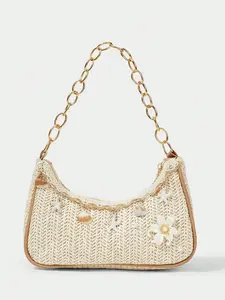 Flower Shell Chain Straw Underarm Bag, Boho Style Beach Vacation Shoulder Bag, Unique Atmosphere Beach Women's Bag, Fashionable Bohemian Bag