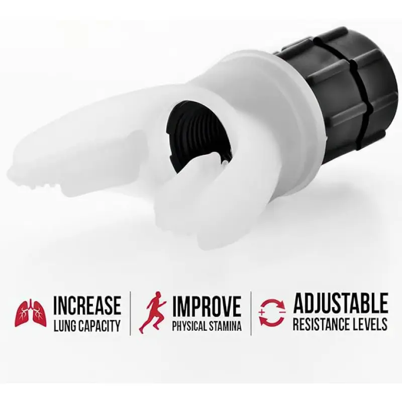 White Adjustable Breathing Exercise Device for Lungs, Portable Respiratory Trainer, Deep Breathing Exerciser Improves Lung Capacity for Athletes & Runners