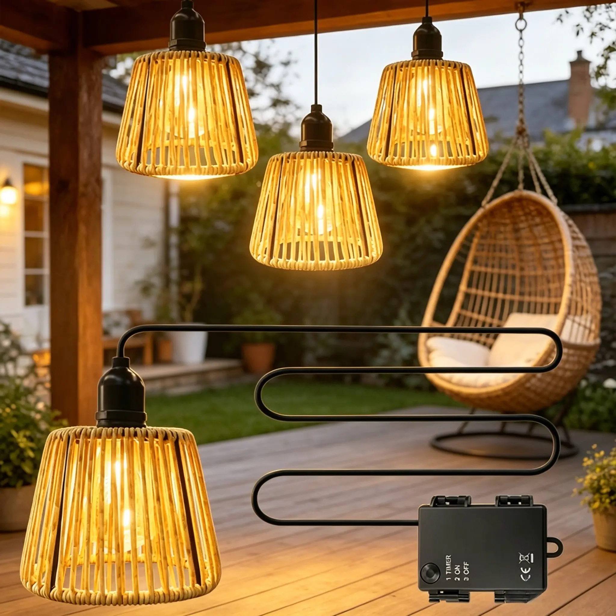 Handmade Wicker Style Outdoor Pendant Light, Outdoor Light Fixtures, Iron Stand, Ip44 LED, Tent Hanging Lamp, Garden Decor, Wedding, Portable Camping, Timer, Battery Powered, Garden Decor Lights, Battery Operated Light, Garden Decorative Lighting