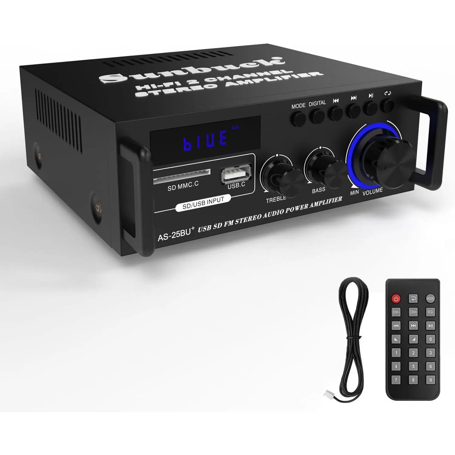Small Stereo Amplifier, Stereo Receiver with Bluetooth, Optical/Coaxial Jacks for TV/CD/DVD/LP/PC, Support 192kHz Audio, Max 300Wx2 Power, Home Audio System, Receiver for Speakers, AS-25BU