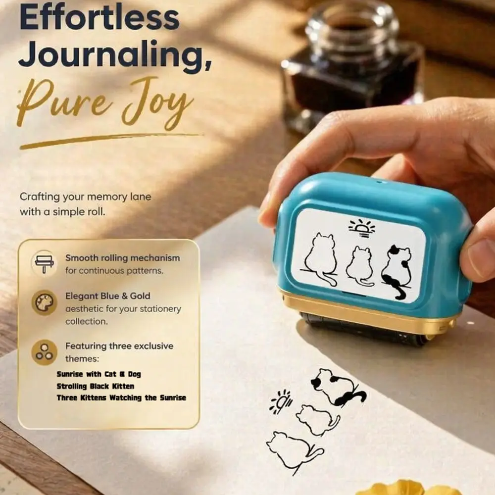 Self-Inking Roller Decorative Rubber Stamp with Minimalist Cat Silhouette Design, Great for Journal, Scrapbook, Card Making and All Paper Craft Decorations