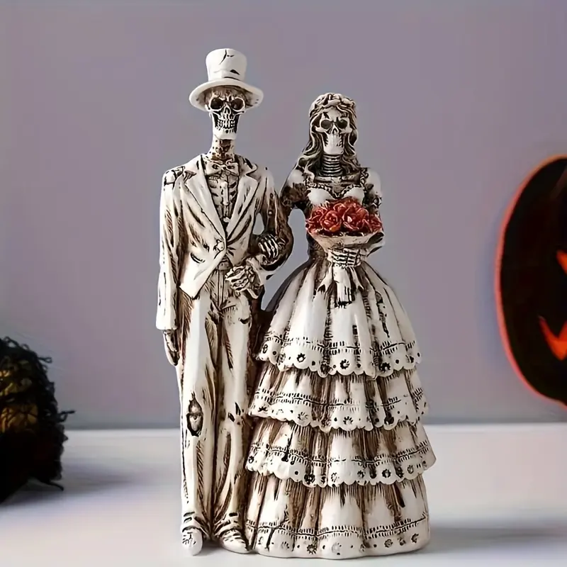 1pcs resin skeleton couple ornaments-creative DIY desktop decoration, suitable for Halloween and Day of the Dead eternal love skull statue-Bohemian style resin decoration, suitable for home and office, Halloween, Christmas, Valentine's Day.