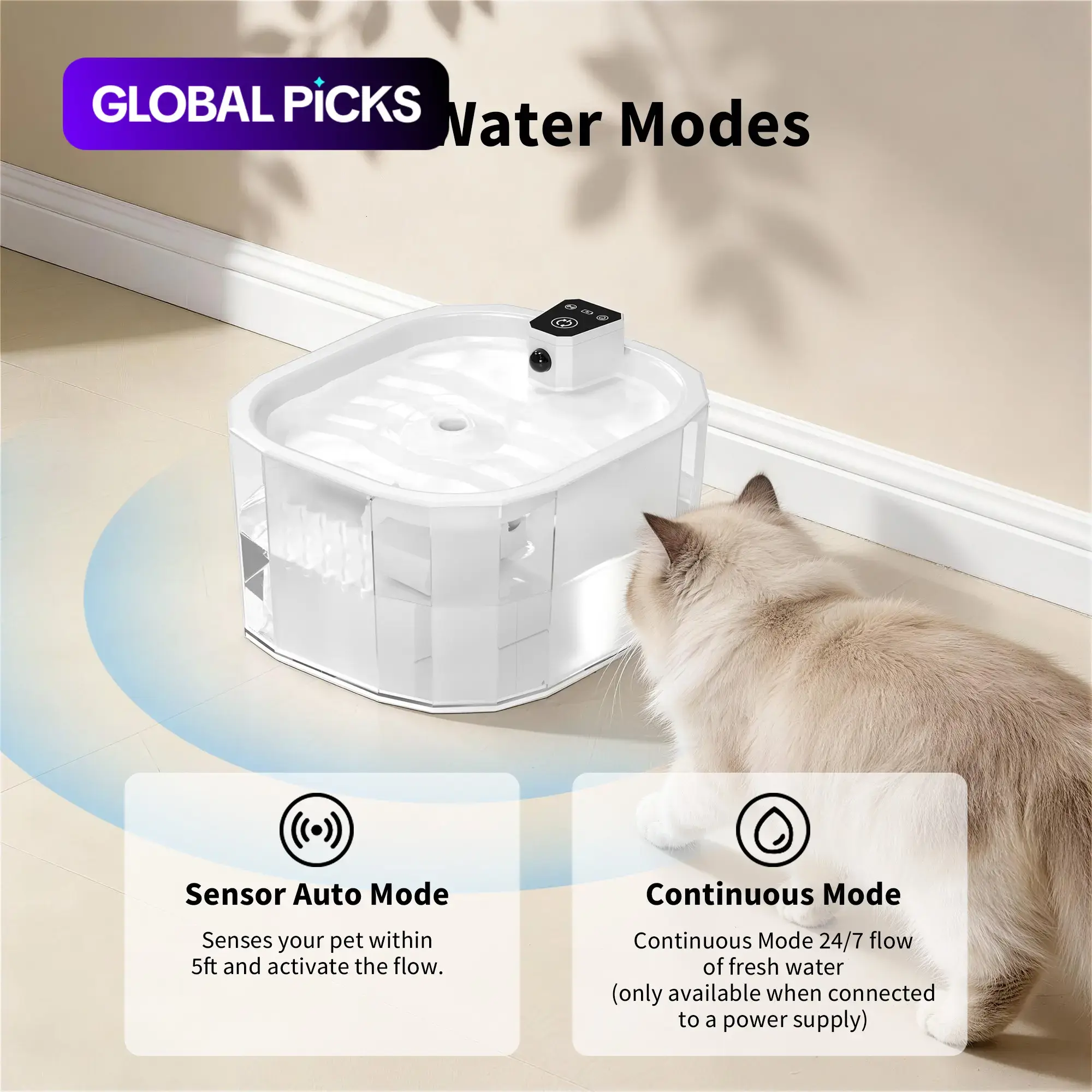Smart Pet Water Fountain for Cats Kittens, Silent Automatic Cat Water Dispenser with Motion Sensor, USB Rechargeable Transparent Water Tank