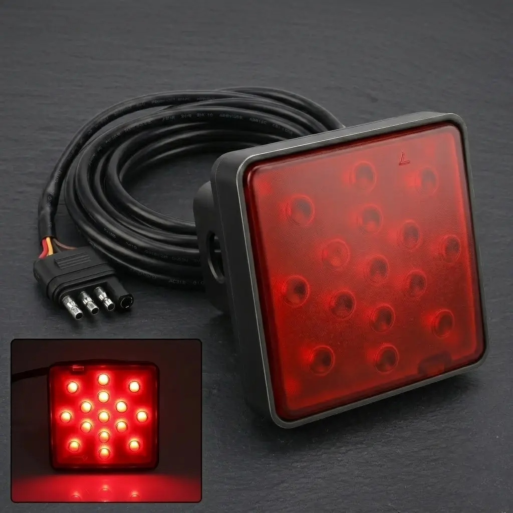 Durable Energy-Saving 15-LED Tow Hitch Light With Red Lens Shock Resistant 2 Inch Hitch Fit Brake Signal Lamp LED Lights For Pickup Trucks Trailer Lighting Christmas Gift