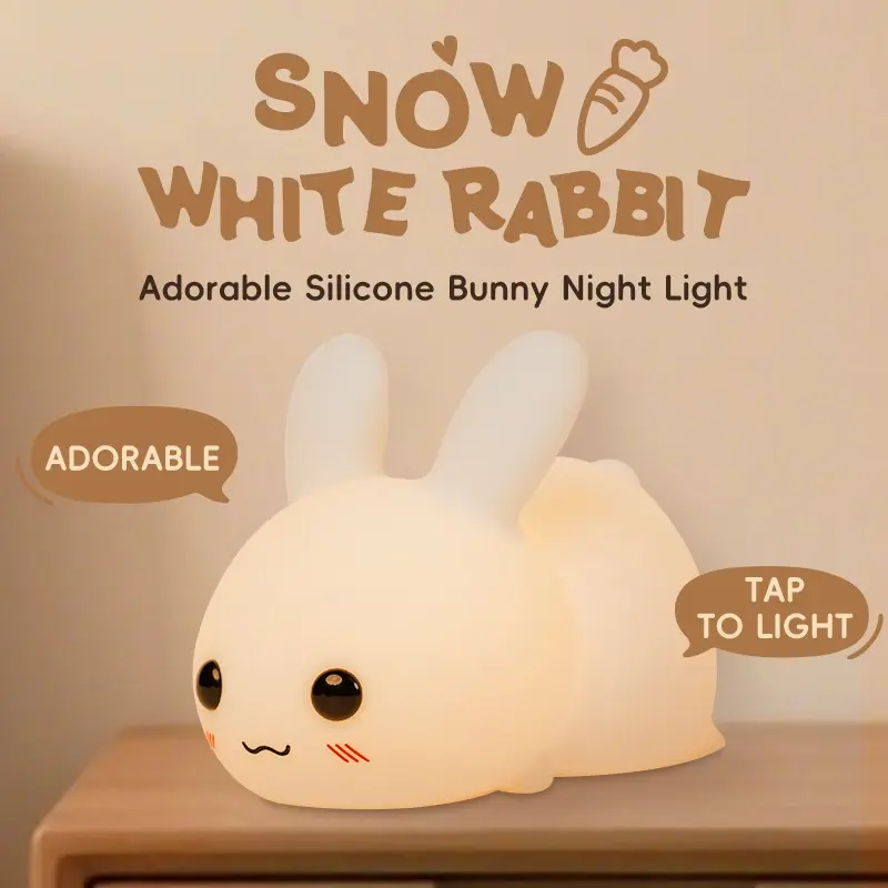 New Colorful Jade Rabbit Puff Light, Soft Silicone Rechargeable Nightlight, Bedside Decor, Festive Gift, Skin-Friendly, Holiday Atmosphere