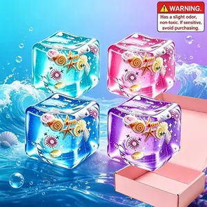 4-Piece Ice Cube Slow Rebound Stress Ball Set, Soft Sensory Toy with Ocean Shells, Pressure Relief, Unisex Relaxing Squeeze Toy