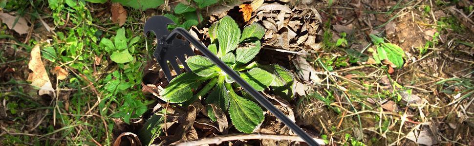 Garden Weed Pulling Tool Uprooting Weeding Tool, 4 Teeth Weed Puller Tool Manganese Steel Garden Weeder Tool for Vegetable Gardening Planting (Black, 2 Pack, 16 inches) weed puller tool garden weed