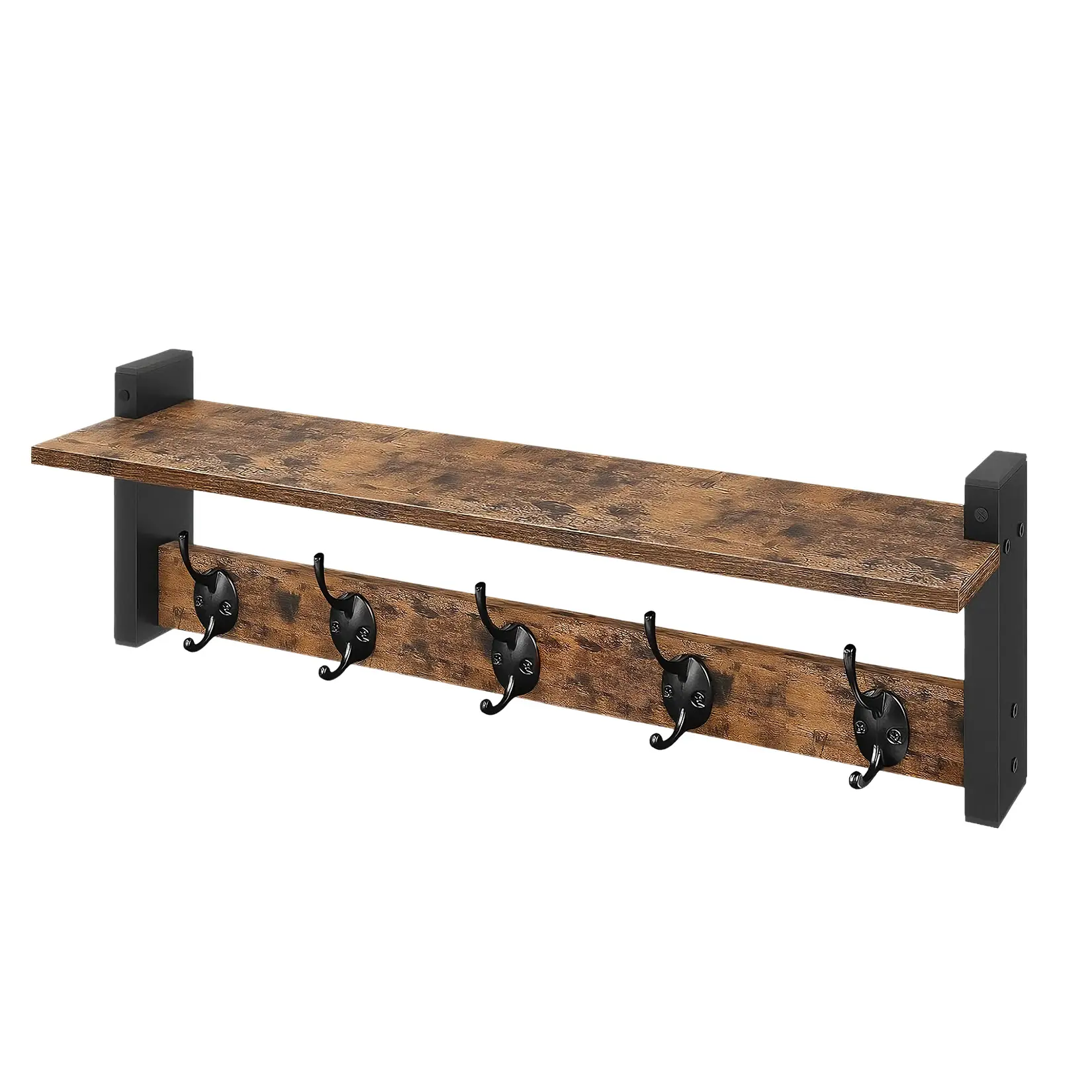 GARVEE Versatile Wall Mounted Coat Hook Organizer – Rustic Iron & Wood Shelf – Space-Saving Entryway Storage with Hooks for Coats, Towels, Hats – Floating Shelf for Hallway or Bathroom