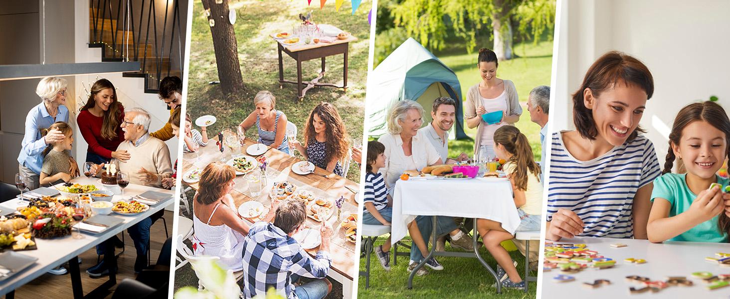 6 Foot Plastic Folding Table Portable Long Table for Indoor Outdoor Use Rectangular with Carrying Handle, Smooth HDPE Tabletop, White