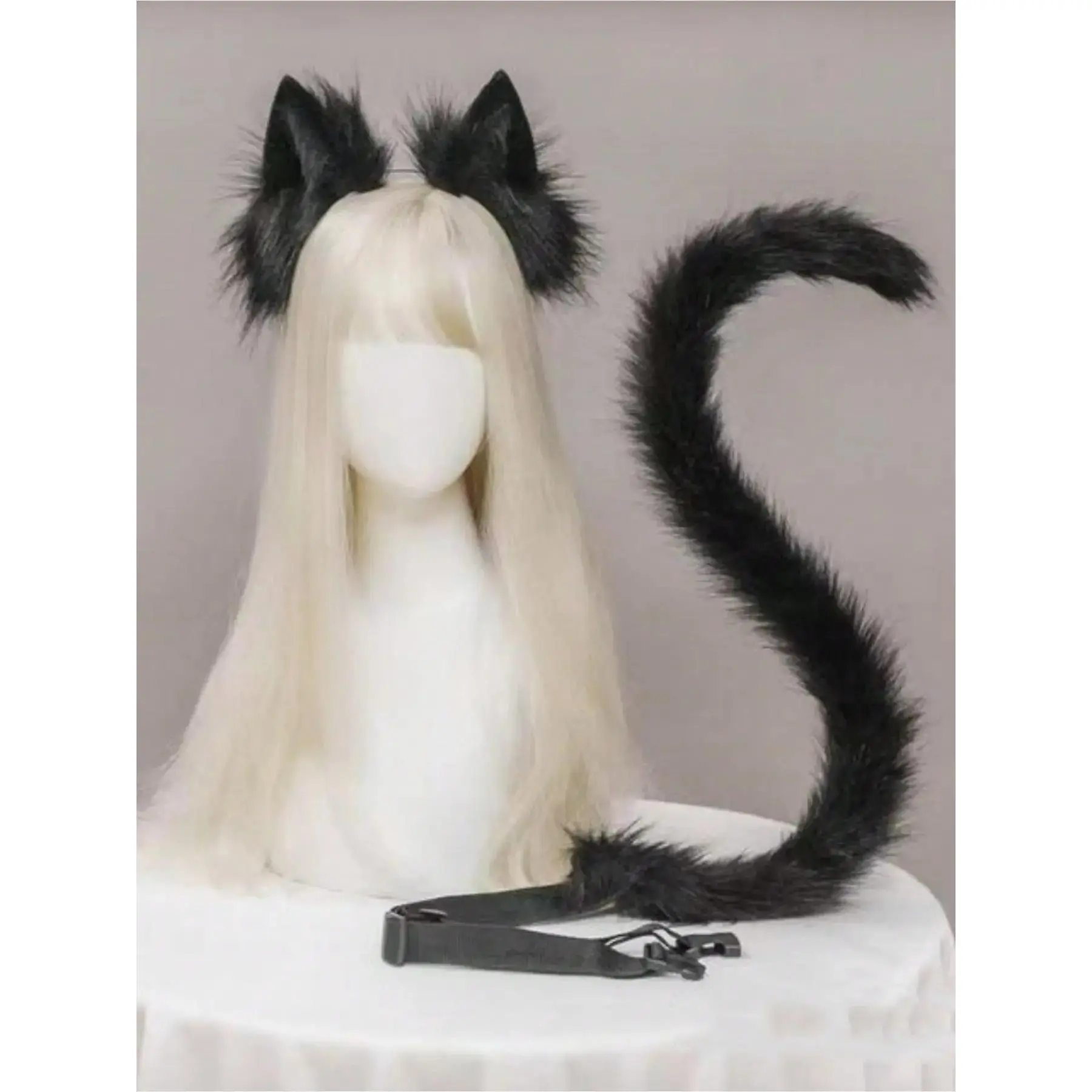 Cat Ear Headband & Cat Tail Set, Handmade Cosplay Cute Cat Ear and Tail Accessory Kit for Festival Parties, Party Supplies, Party Accessories