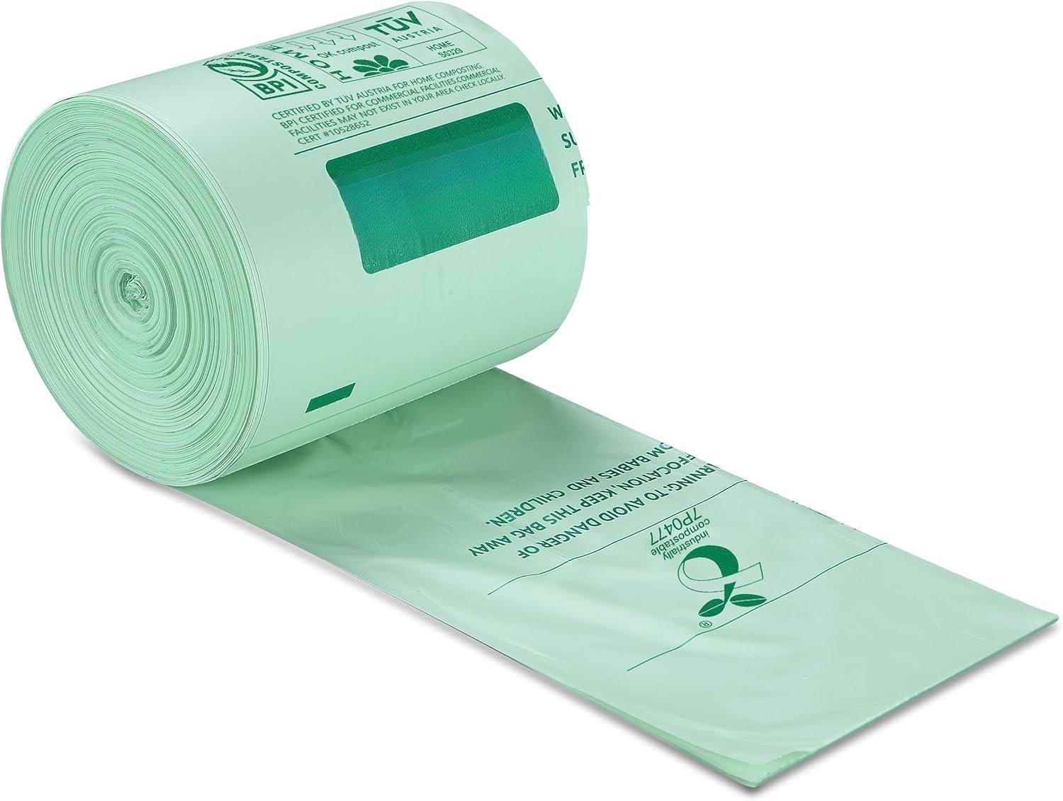 Compostable Bags, 8 Gallon (30L)  Scraps Yard  Bags, 100 Count, Extra Thick 0.85 Mil. ASTM D6400 Compost Bags Small Kitchen Trash Bags, Certified by BPI & TUV AUSTRIA