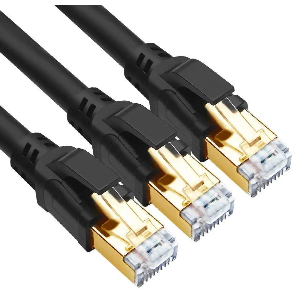Ultra Fast SFTP CAT8 LAN Network Cable (3-Pack, 3ft, Black) - 8 Ethernet Plated RJ45 Connectors, 40Gbps 2000MHz High Speed, for Gaming, Routers, Modems, Gamer Stuff
