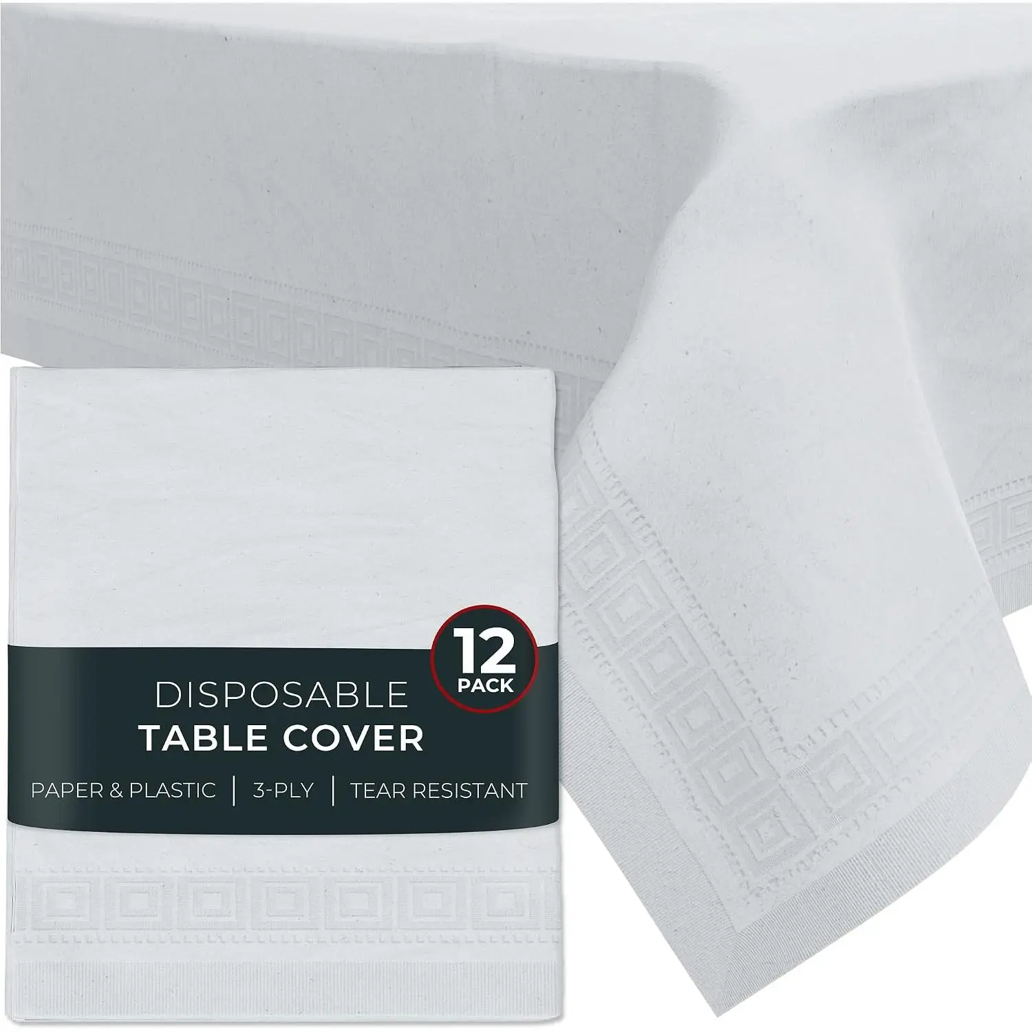 Paper Tablecloths for Rectangle Tables | 54” X 108” – 12 Pack | White Paper Disposable Tablecloth | 3-Ply  Paper & Plastic Table Cloths for Parties Disposable