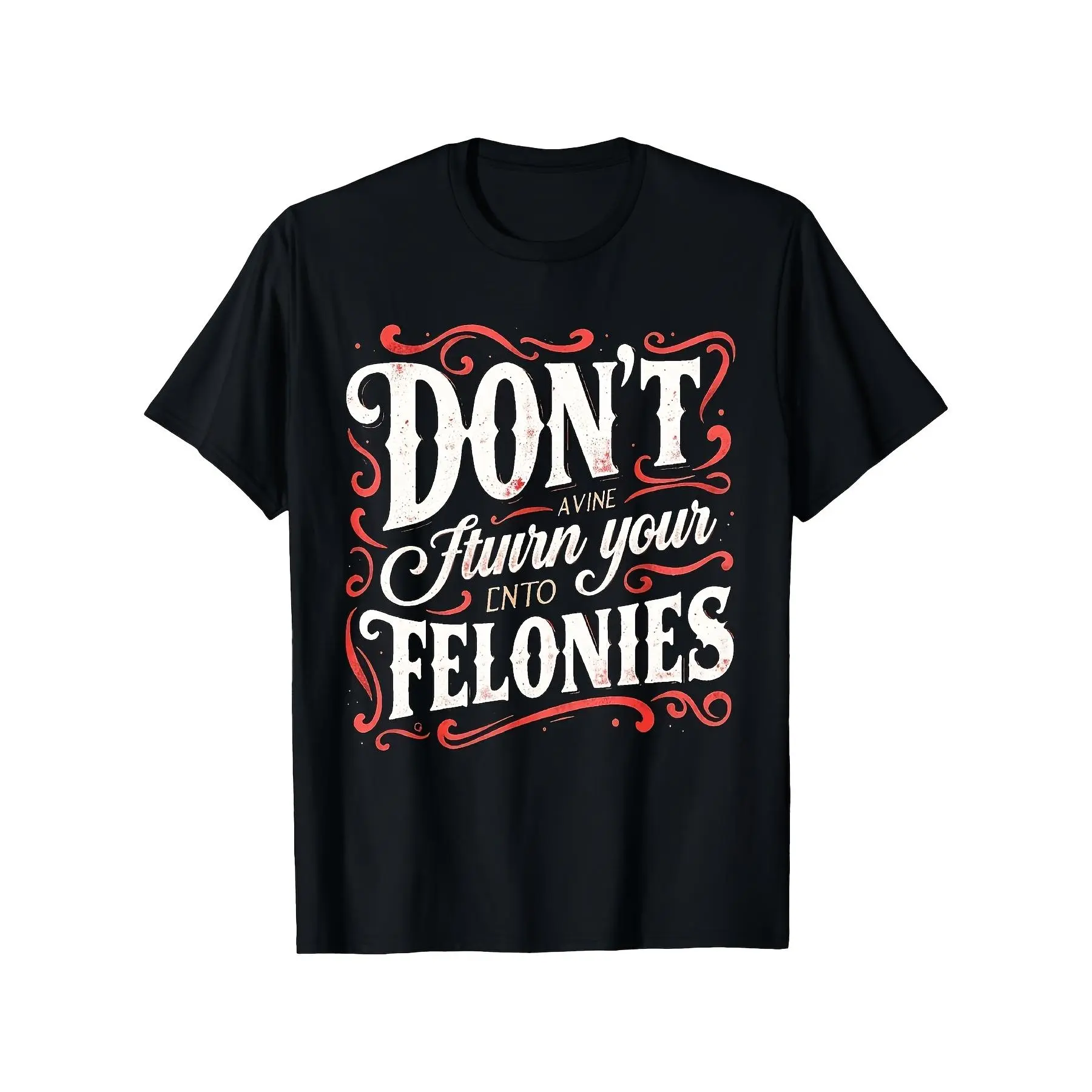 "Don't Let the Vines Turn You into a Criminal" Men's Black T-Shirt – features a bold, large graphic on the back, short sleeves, and a crew neck; makes a great birthday gift for him.