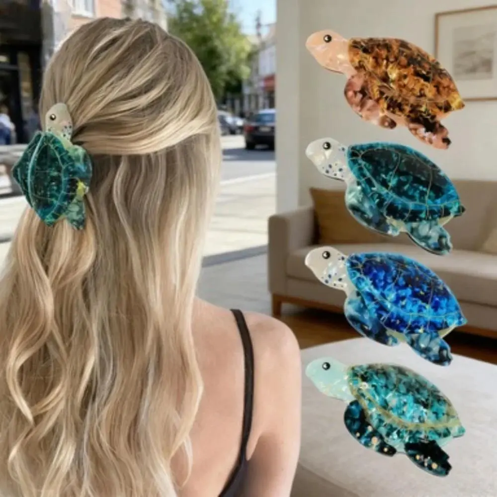 1Pc Boho Sea Turtle Hair Claw, Acetate Hair Accessory for Beach Vacation, Perfect for Summer Hairstyle