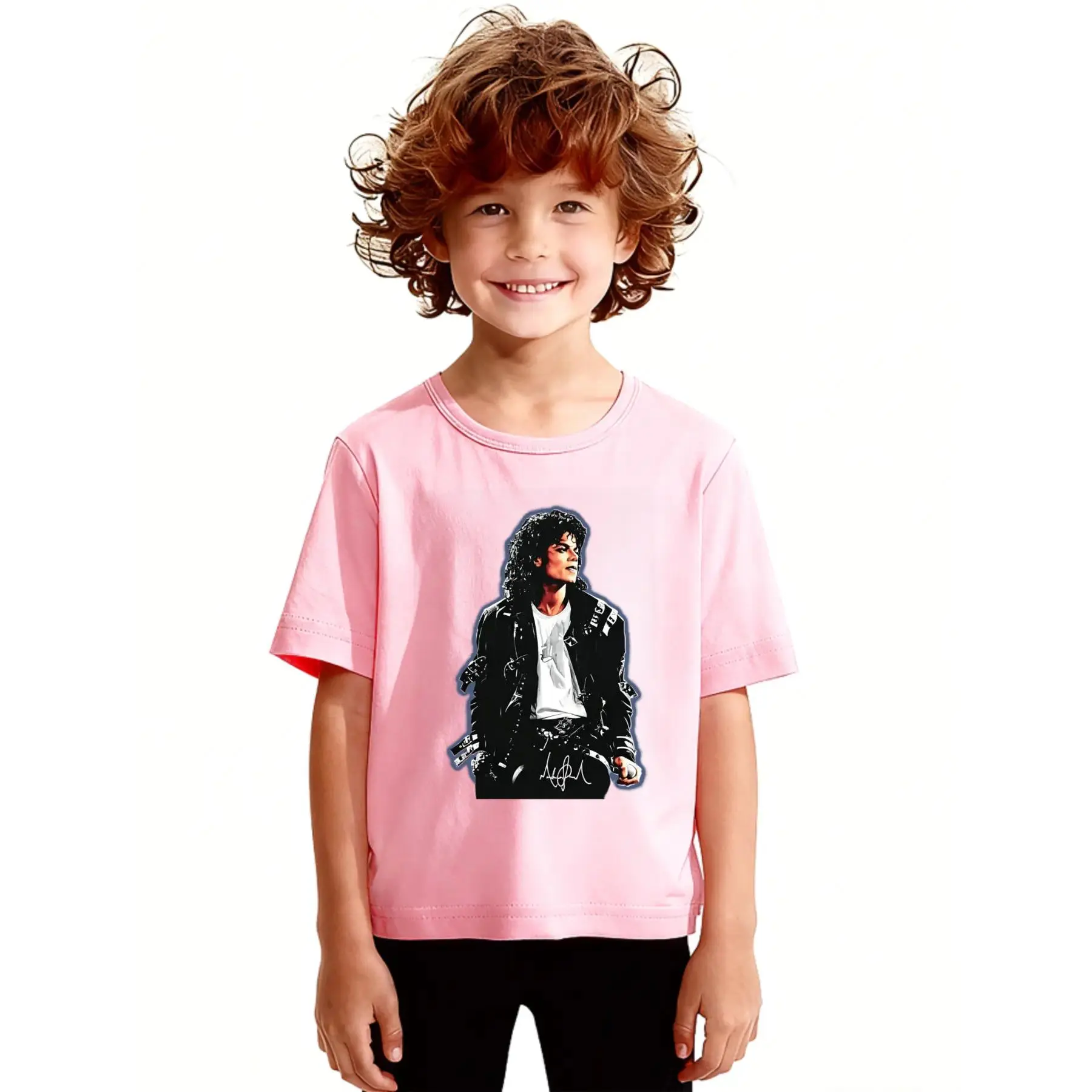 Kids Michael Jackson Moonwalk Galaxy Graphic Tee, King of Pop Nebula Print Cotton Compression Shirt, Boys Girls Vintage Pop Legend Casual Summer Workout Tops Children Music Fan Streetwear Tee