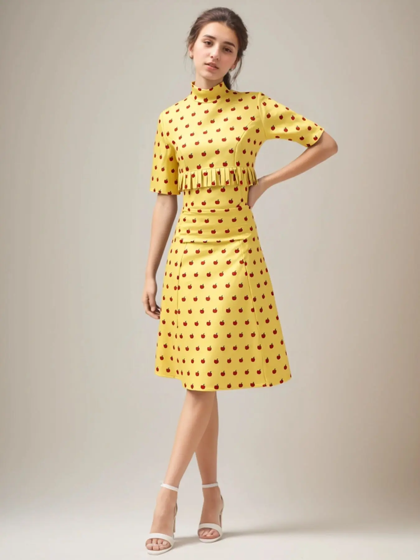 Apple Print Dress, Fox Mom Cosplay Costume, Halloween Carnival Party Stage Performance Wear, Slim-Fitting, All Seasons, Outfit