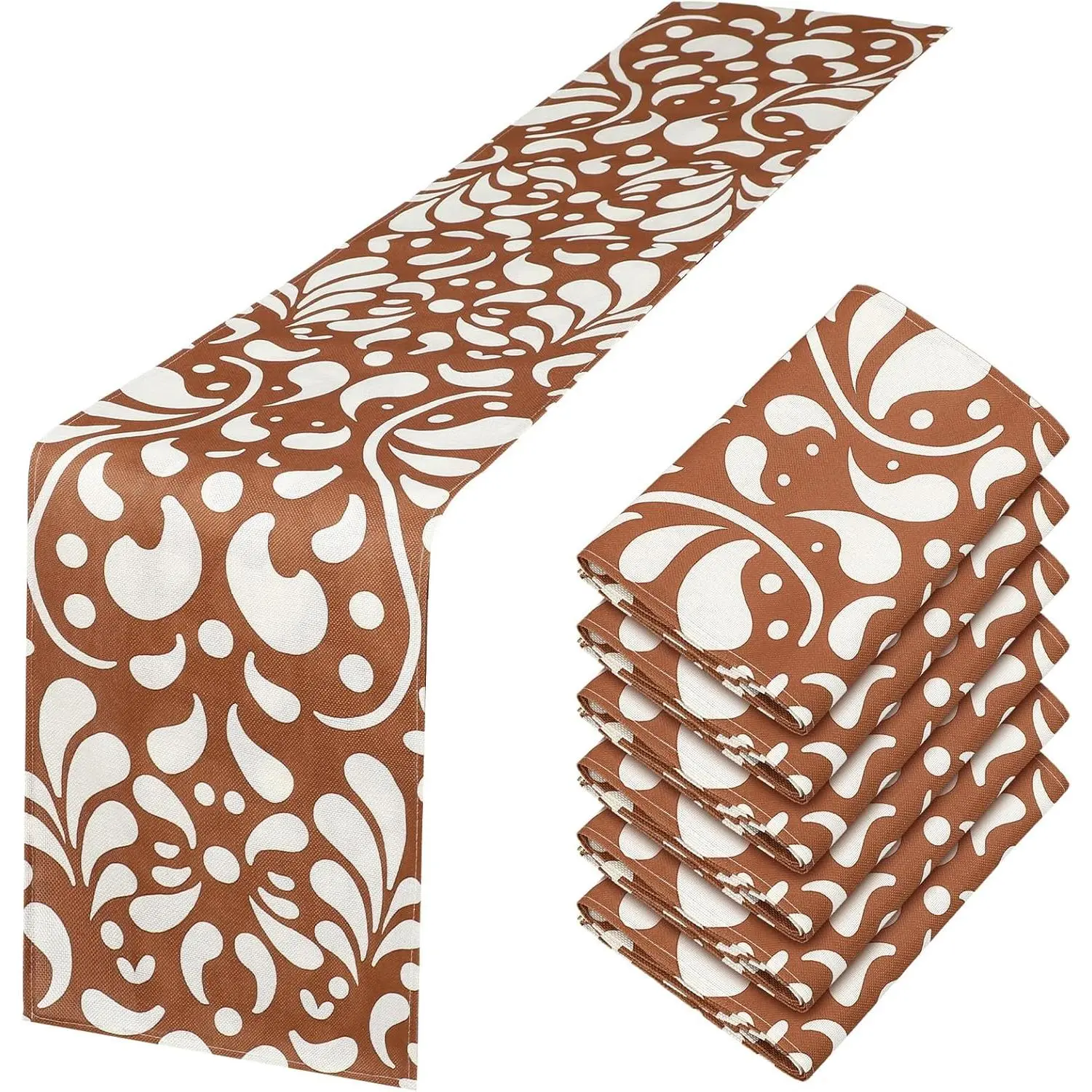 6 Pcs Cielito Lindo Party Decorations Talavera Table Runner 71 x 13'', Baby Shower Party Decoration, Mexico Home Decor Traditional Cinco De Mayo Decorations (Brown)