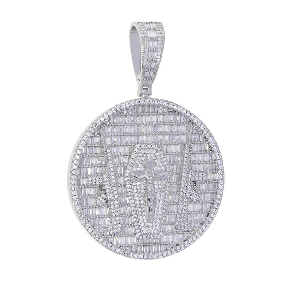 2025 New Iced Out Bling Round Letter Pendant Necklace Full Paved 5A CZ Cubic Zirconia Badge Charm Fashion Hip Hop Men Jewelry