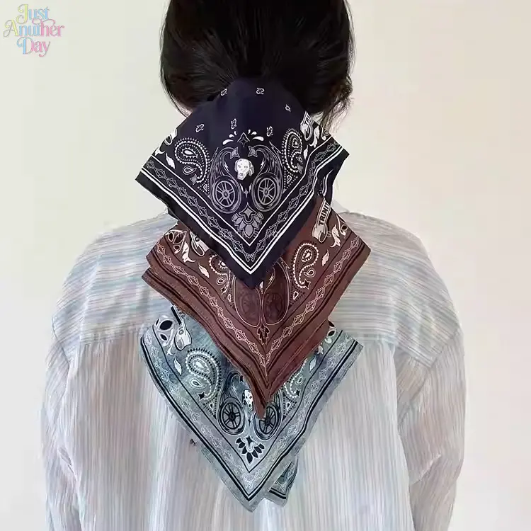 Vintage Paisley Square Bandana Scrunchies Women Denim Printed Scarf Elastic Hair Ties Western Cowboy Ponytail Hair Bands Niche Fashion Hair Accessories For Street Travel Daily Casual Hairstyle