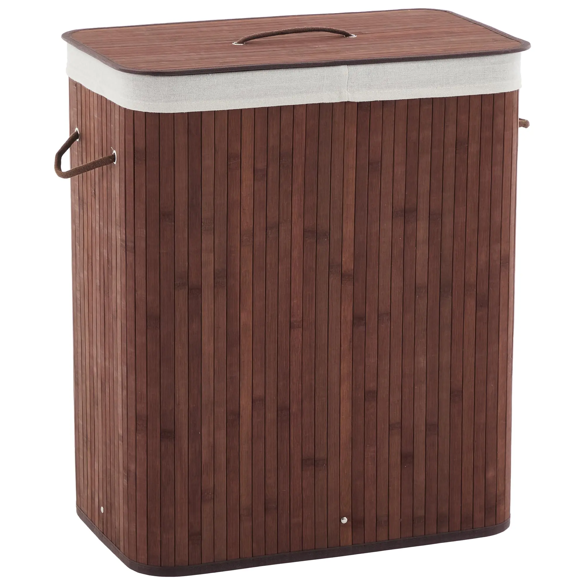 27.5 Gal Bamboo Laundry Hamper – Foldable with Lid & Washable Liner – Slim Clothes Basket for Small Bedrooms, Apartments, Dorms – Brown