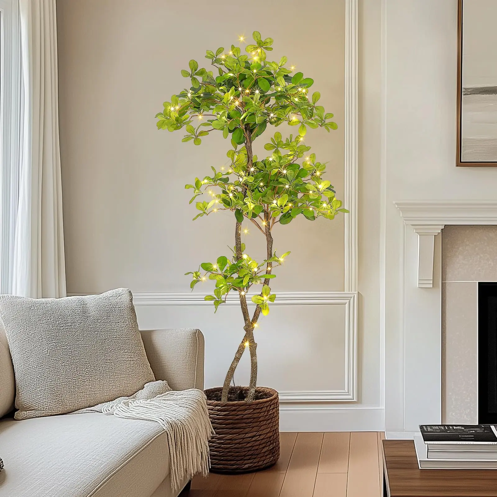 LED Artificial Black Olive Tree – 5/6FT Tall Faux Plant, Realistic Pre-Potted – Modern Indoor Decor for Home, Office, Balcony – Low Maintenance, Perfect for Events