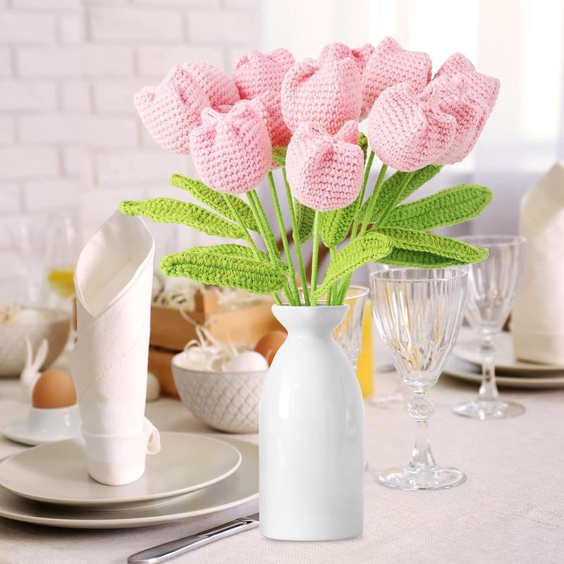 12 count Crochet Rose Handmade Knitted   Sunflower Daisy Heart Artificial Knitted Floral Mother Day Graduation Home Decor(Cute Pink )