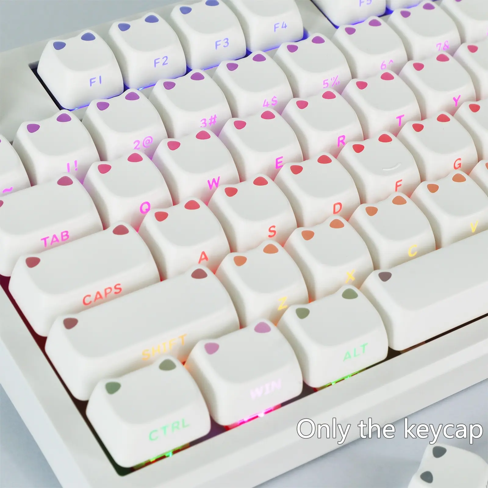113 Key Translucent Cat Head Keycaps, Cute Matte Feel Pbt Hot Sublimation, Side Engraved Characters, Suitable for Most Mechanical Keyboards, Gaming Keyboard Accessories