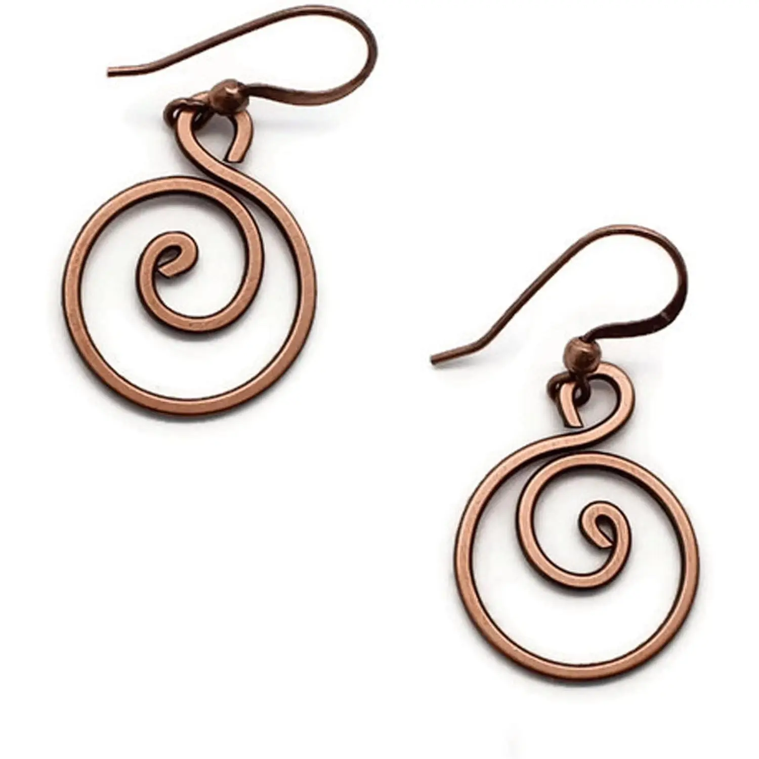Handcrafted Solid Copper Earrings Spiral Hoop (Antiqued Copper, Extra Small, 3/4" drop)