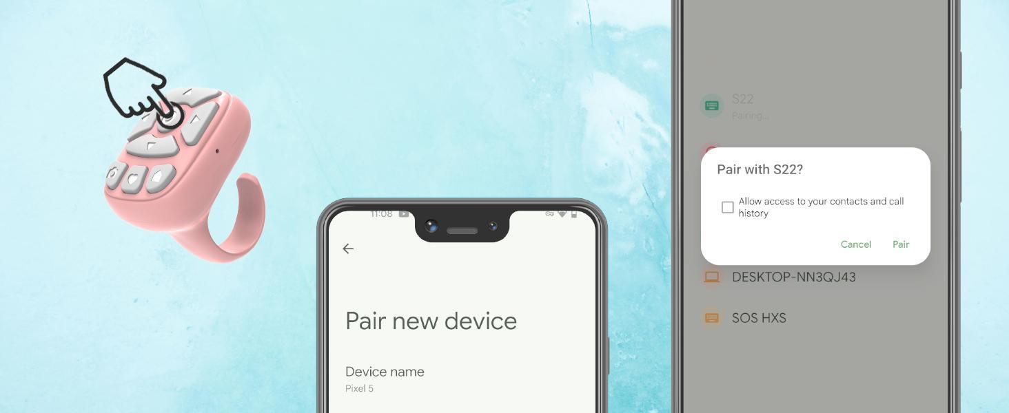 TikTok Scrolling Ring – 8-Button Finger Tip Wireless Remote, with Camera Remote Shutter for iPhone & Android (Black)