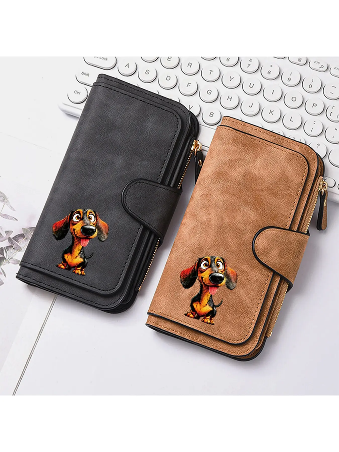 A unique ladies' wallet decorated with humorous and quirky dog patterns, with multiple card slots designed to perfectly store all your cards and documents, suitable for daily travel and vacation, birthday/Halloween/Christmas gifts