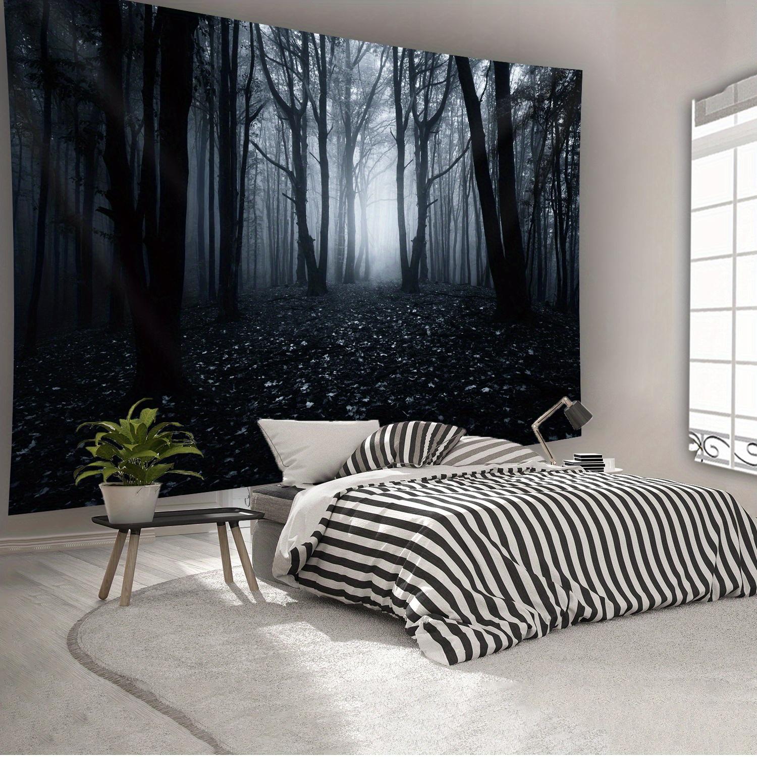 Extra Large Tapestry - Black and White Forest Foggy Woods Wall Hanging, HD Landscape Print Wrinkle-Resistant Polyester Fabric for Living Room, Bedroom, Office, Dorm Decor - Modern Home Decoration Gift with Free Hanging Clips, Wall Tapestry for Bedroom