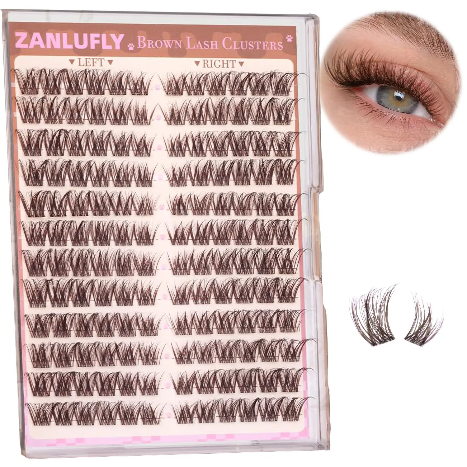 Brown Cat Eye Lashes, Lightweight Lash Extensions, Synthetic Eyelash Extensions, Light Volume Eyelash Extensions, Deep Individual Lashes, Transparent Band, 10-16mm, 144 Pieces, DIY Individual Lashes